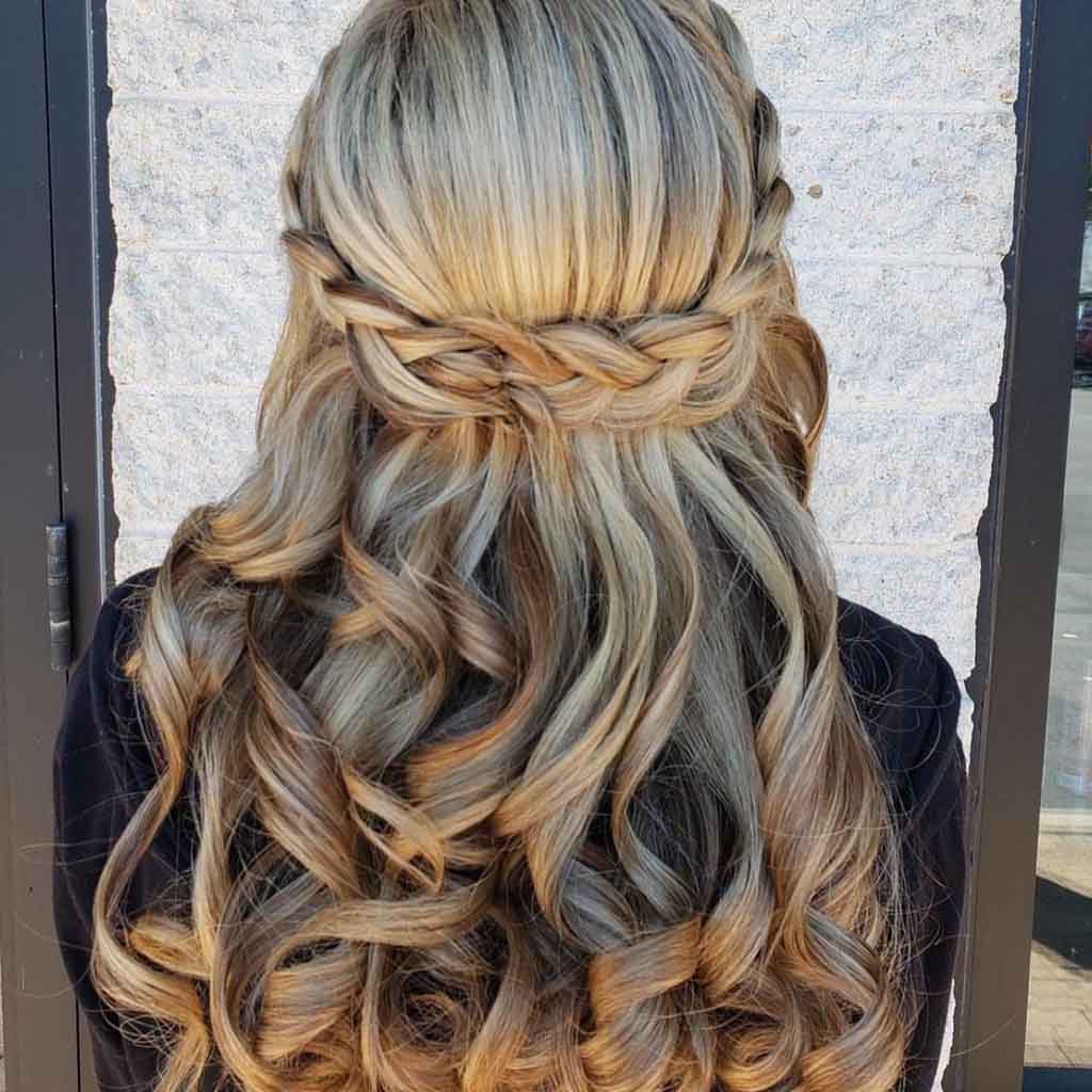 Braided Crown Hairstyle With Curly Ends