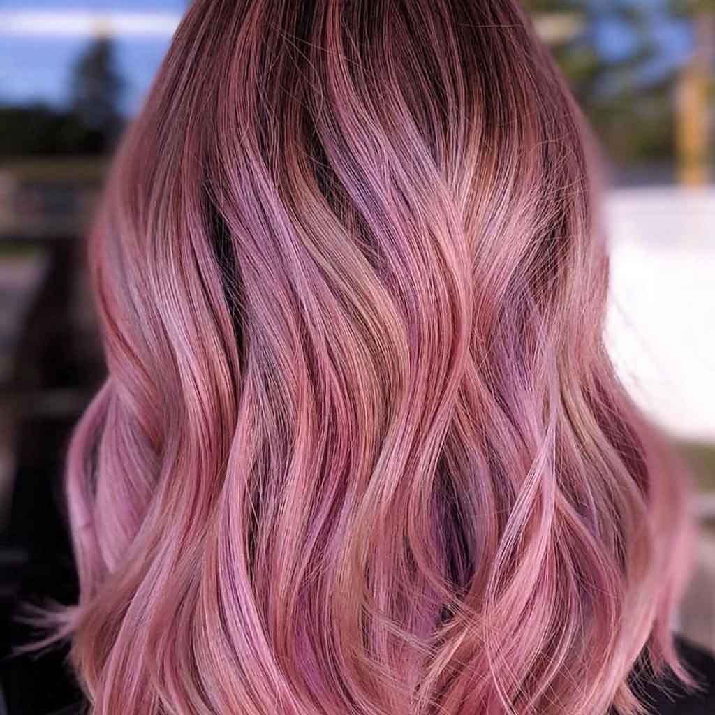 Rose Gold Wavy Medium Hair