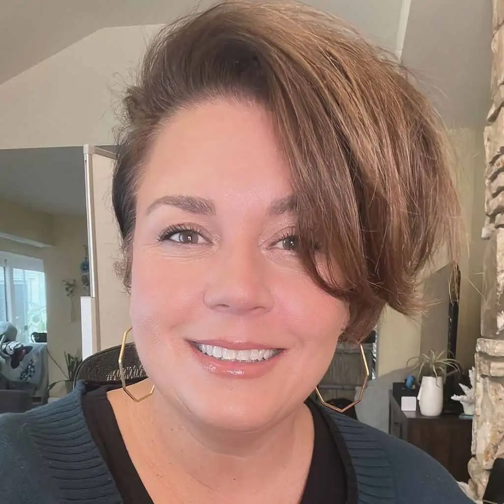 Short Pixie Grow Out Side-Swept Brown Hair