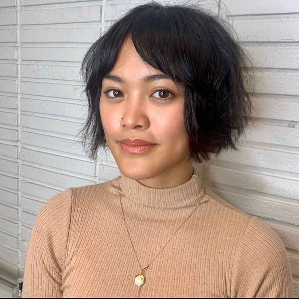 Textured Razor Cut Bob With Curtain Bangs