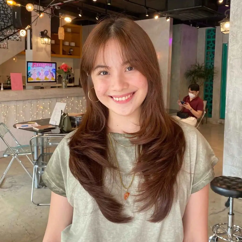 Korean Style Brown Layered Hair With Wispy Bangs