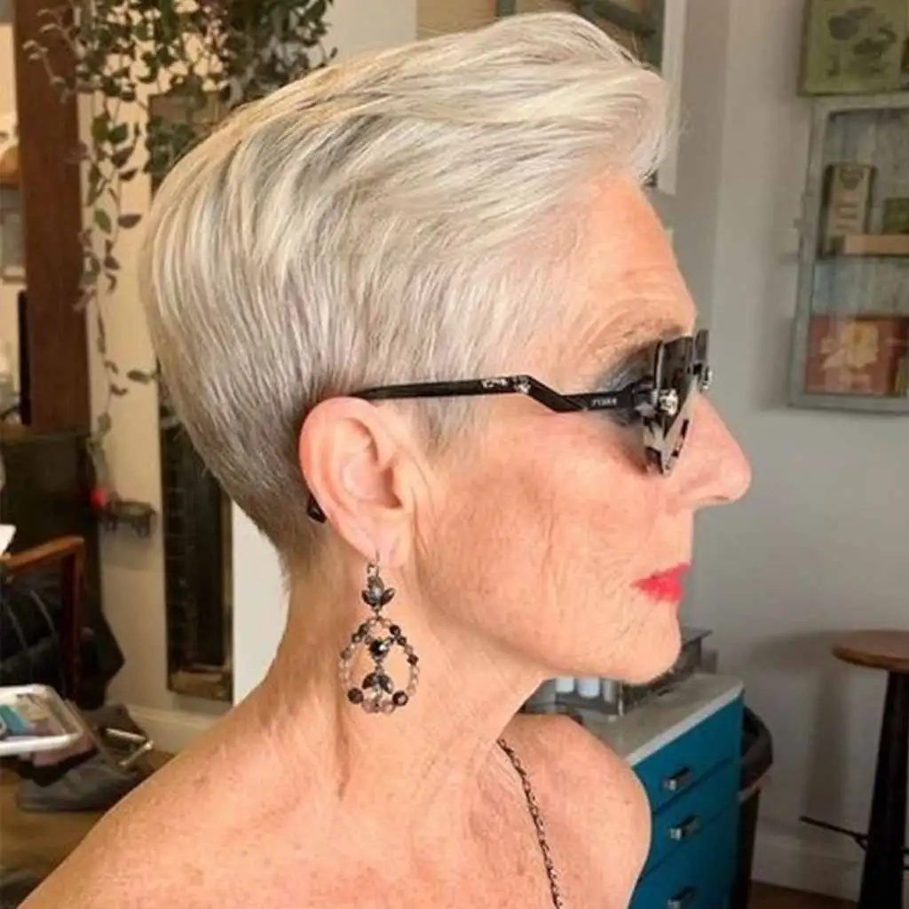 Slick Back Pixie Cut on Icy Blonde Hair