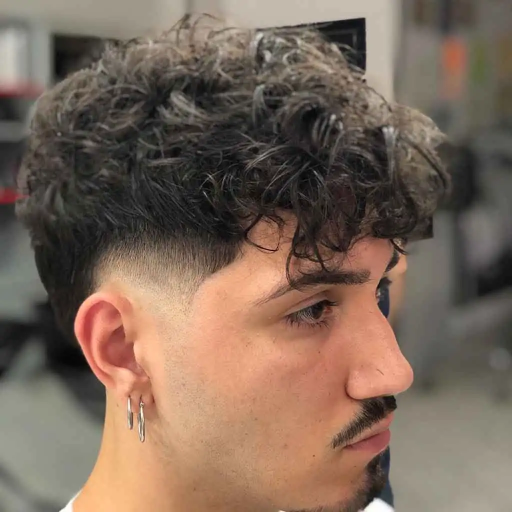 Textured Crop Curly Hair With Temple Fade