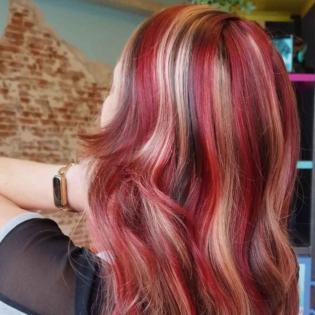 Red Stripe on White Blonde Hair