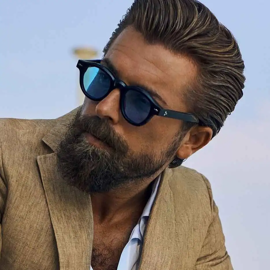 Comb Over Gelled Brown Hair