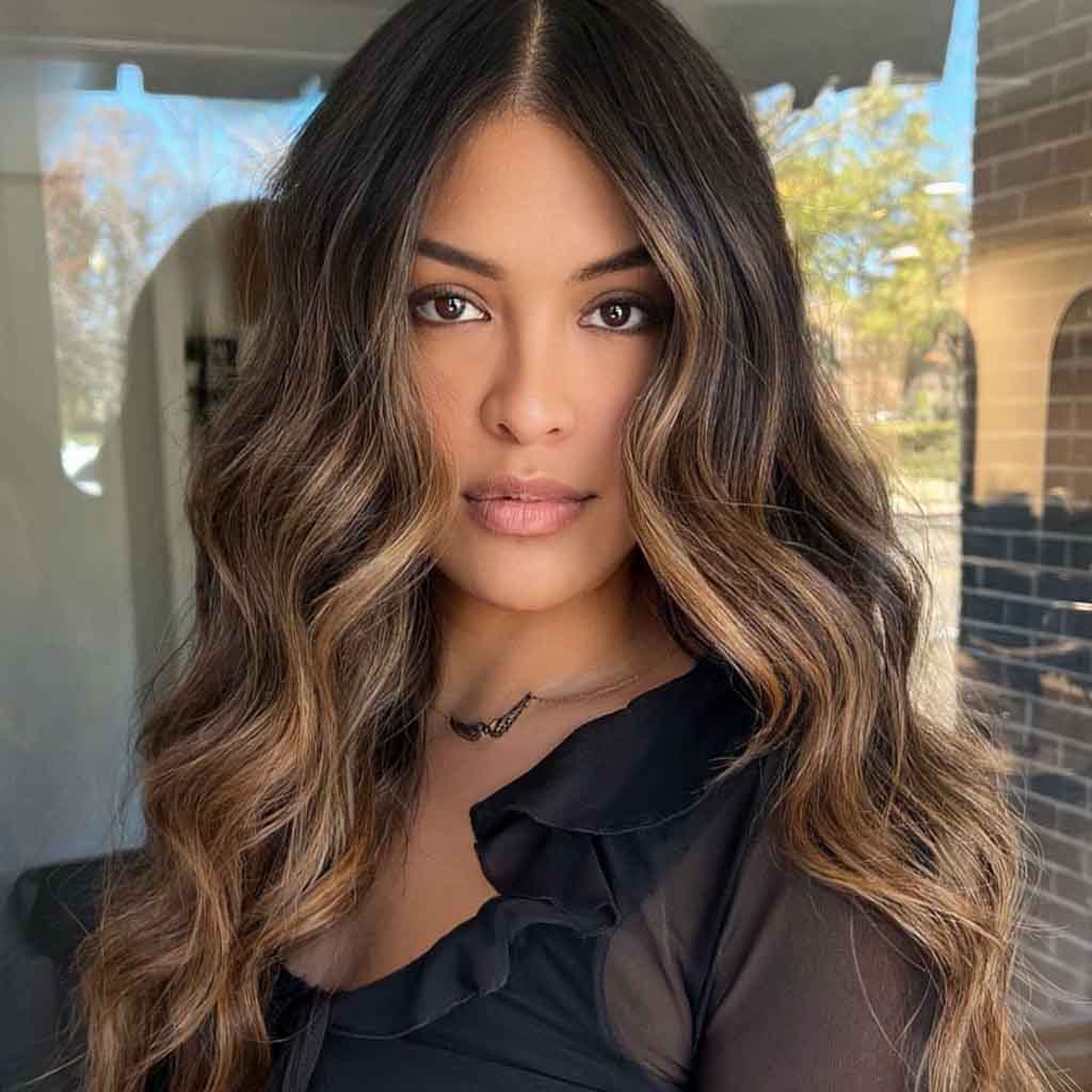 Honey Brunette on Dark Wavy Hair