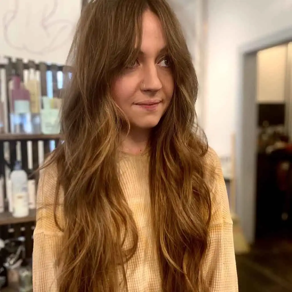 Long Shag With Beachy Waves on Golden Hair