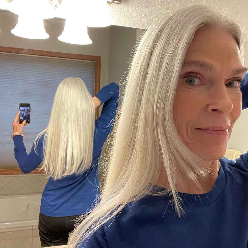 Side-Parted Straight Silver Hair