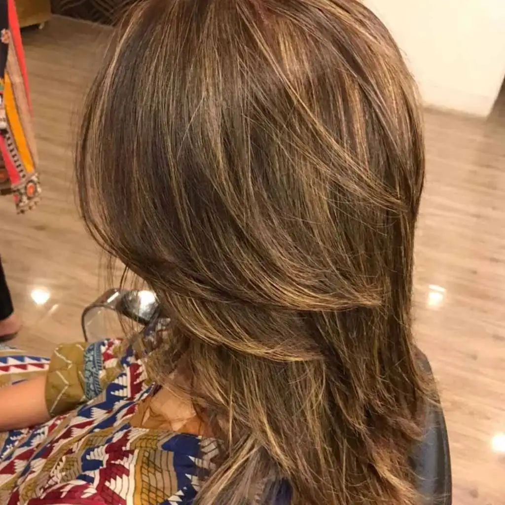 Brown Hair Streaking on Heavy Layered Hair