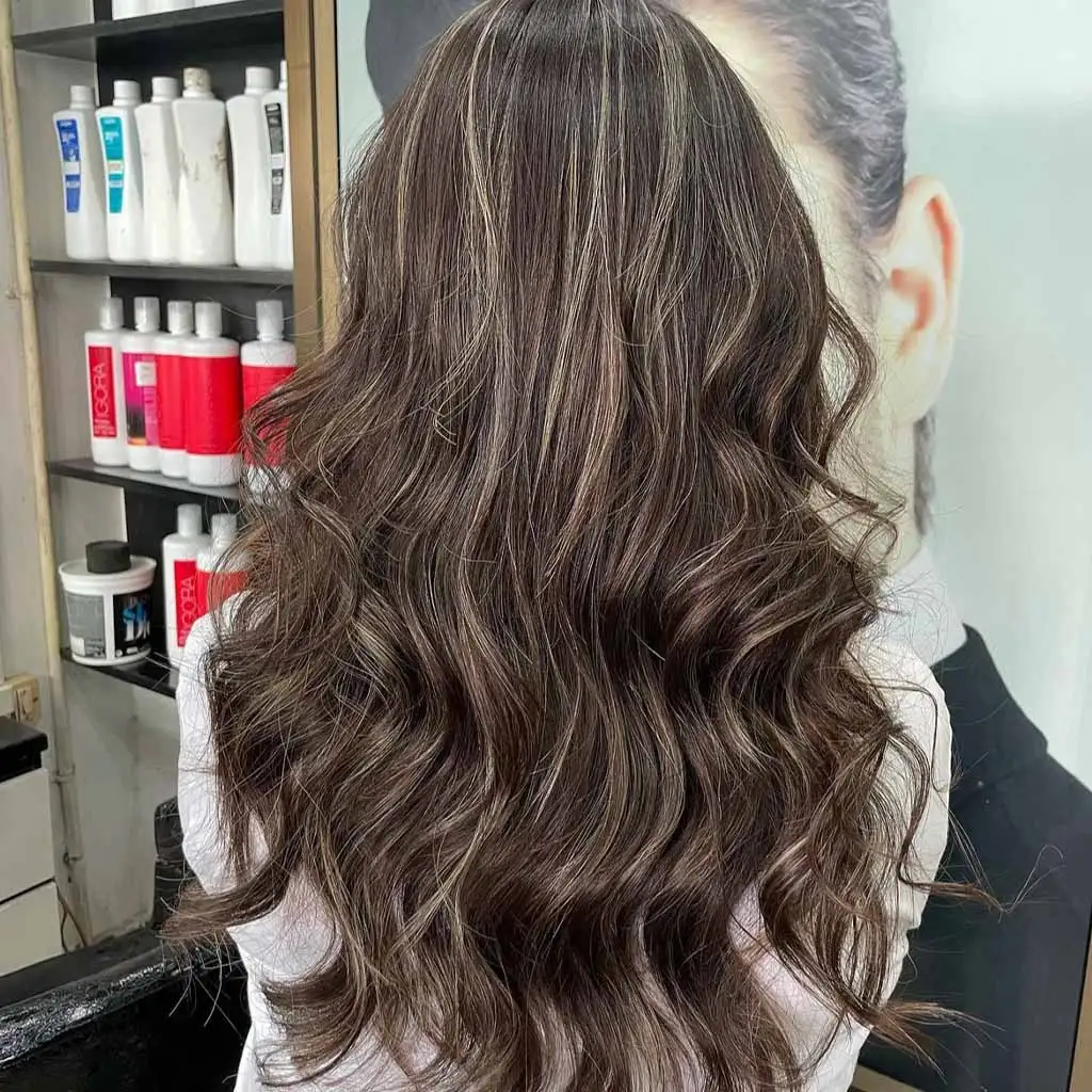 Messy Tousled Dark Brown Hair With Platinum Streaks