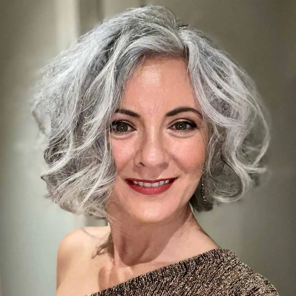 Wavy Cropped Bob on Grey Hair