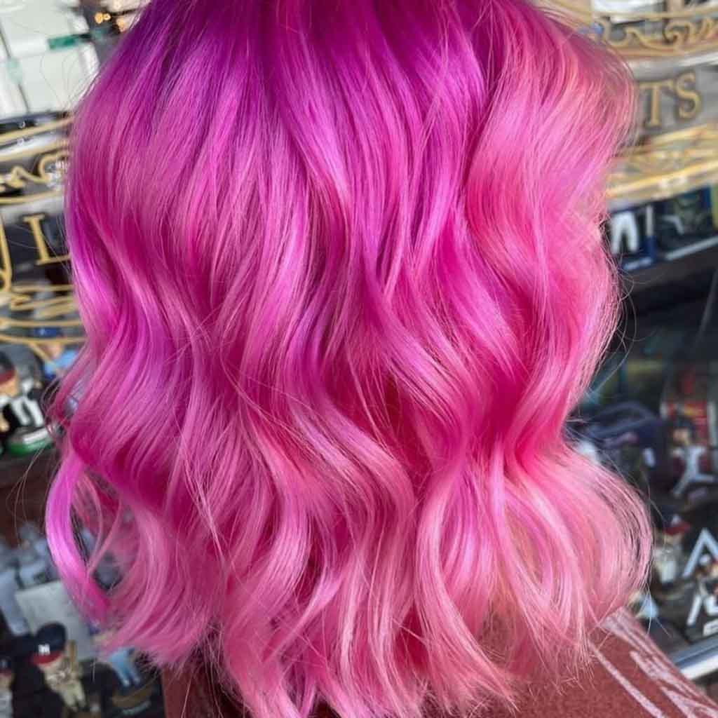 Wavy Lob With Pink Highlights