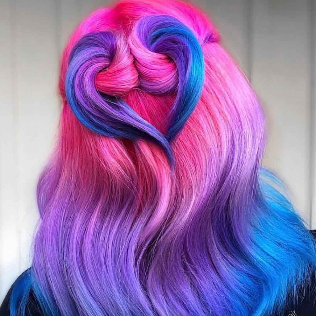 Medium Hair With Unicorn Highlights and Twisted Heart Updo