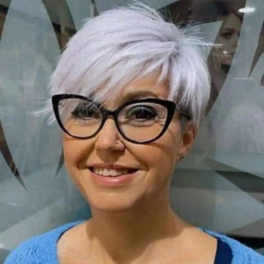 Straight Silver Pixie Hair With Asymmetrical Bangs
