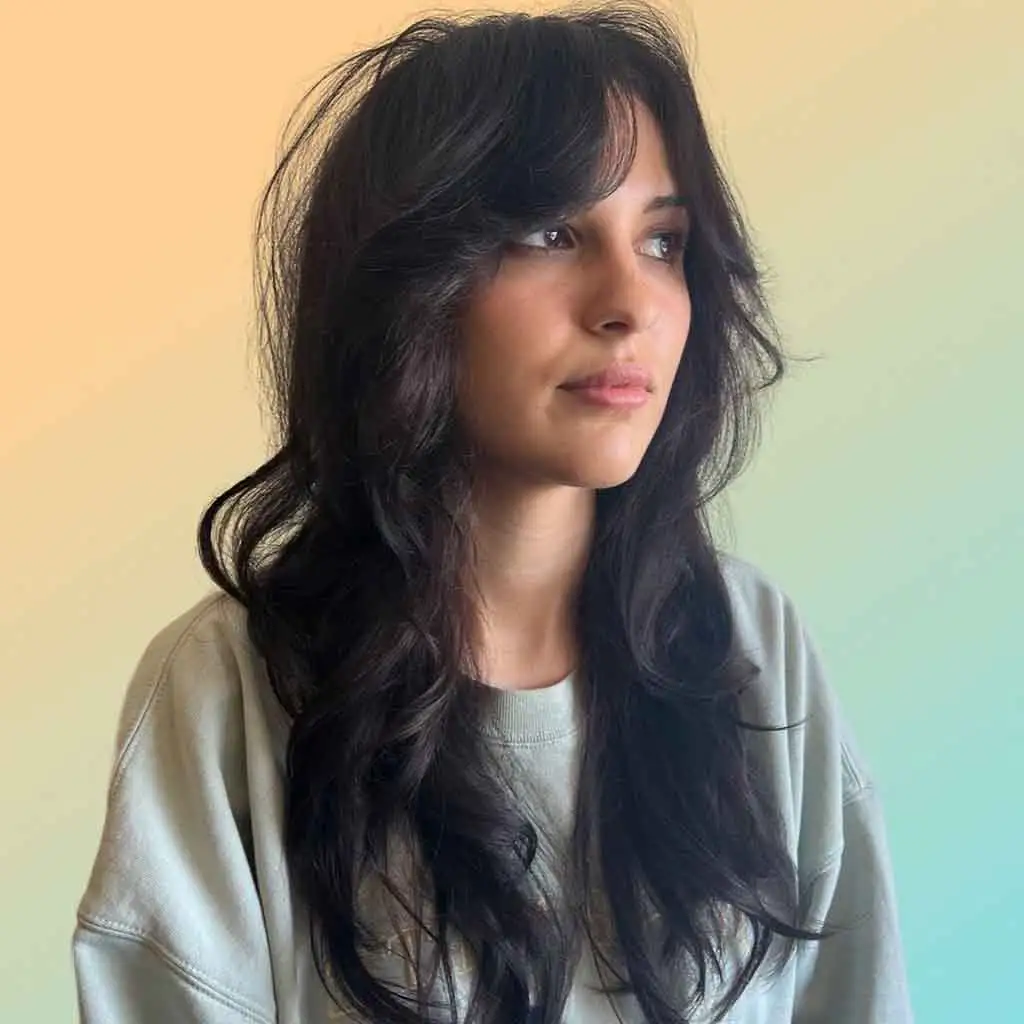 Soft 70’s Long Shag on Black Hair
