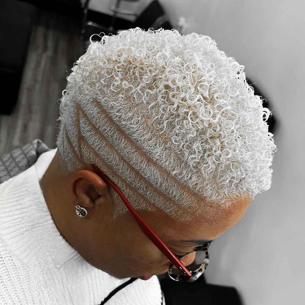 White Curly Crop With Designed Undercut