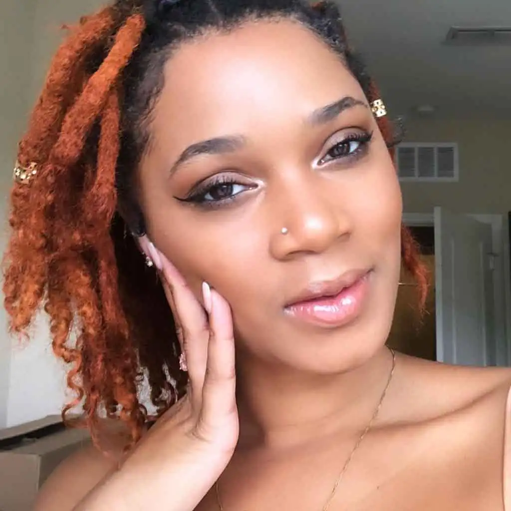 Black Ginger Short Locs With Beads