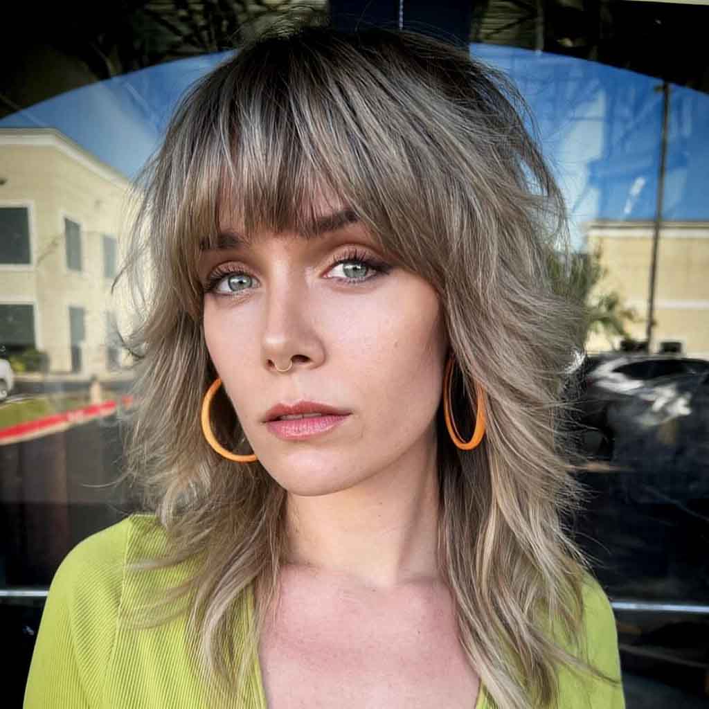 Winter Blonde Medium Shag With Bangs