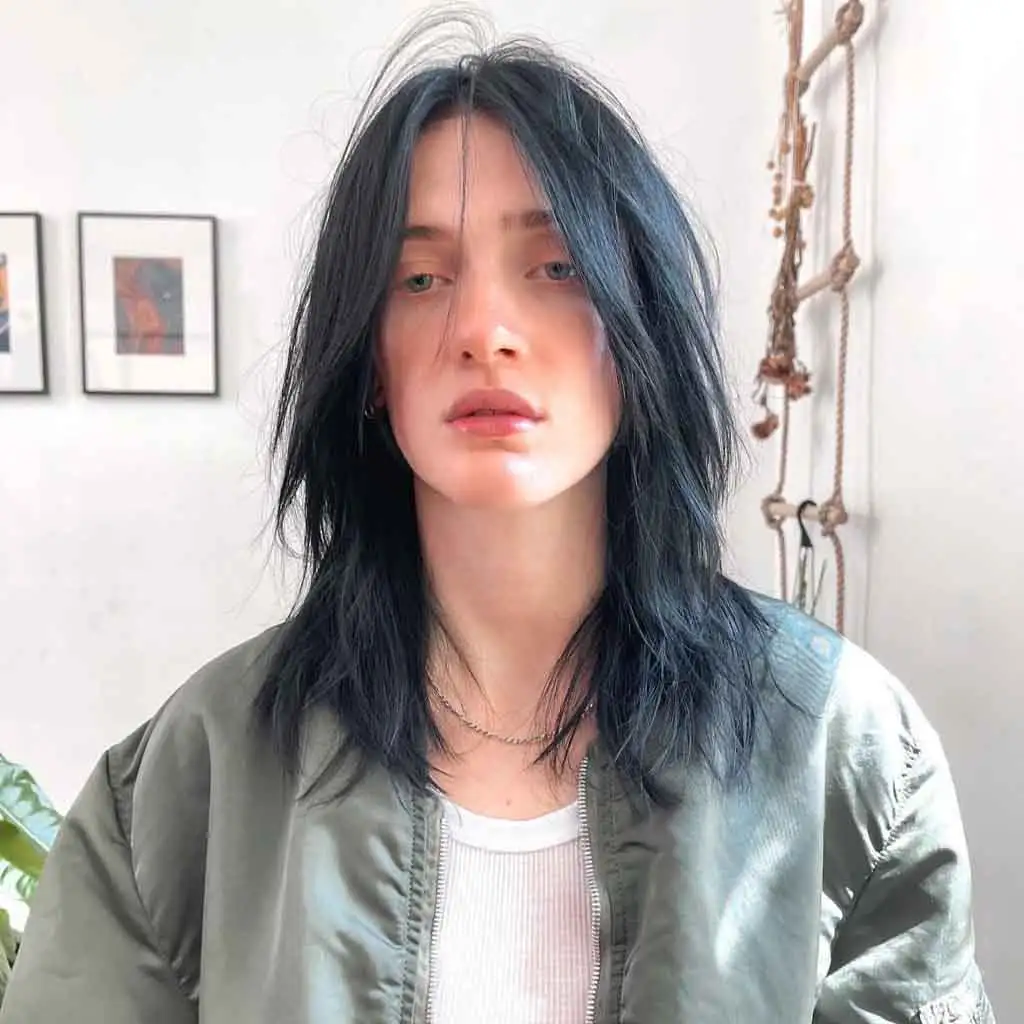 Layered Medium Shag on Black Hair