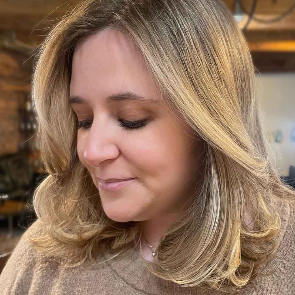 Beige Neutral Blonde on Short Layered Hair