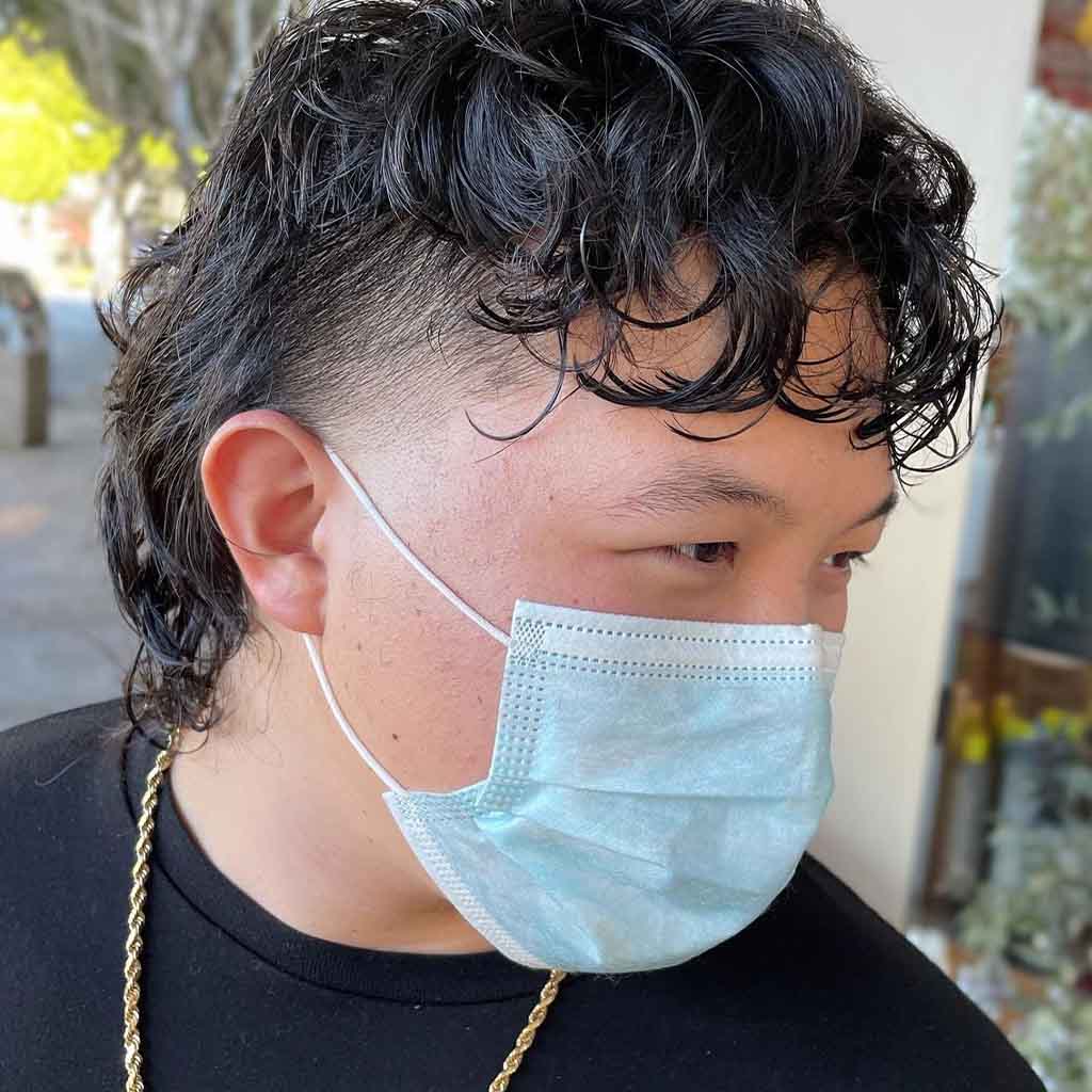 Black Mullet Perm With Sharp Fade