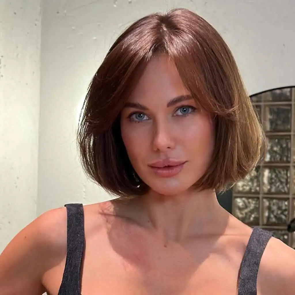Poker Straight Brown Bob Cut With Face Framing Layers