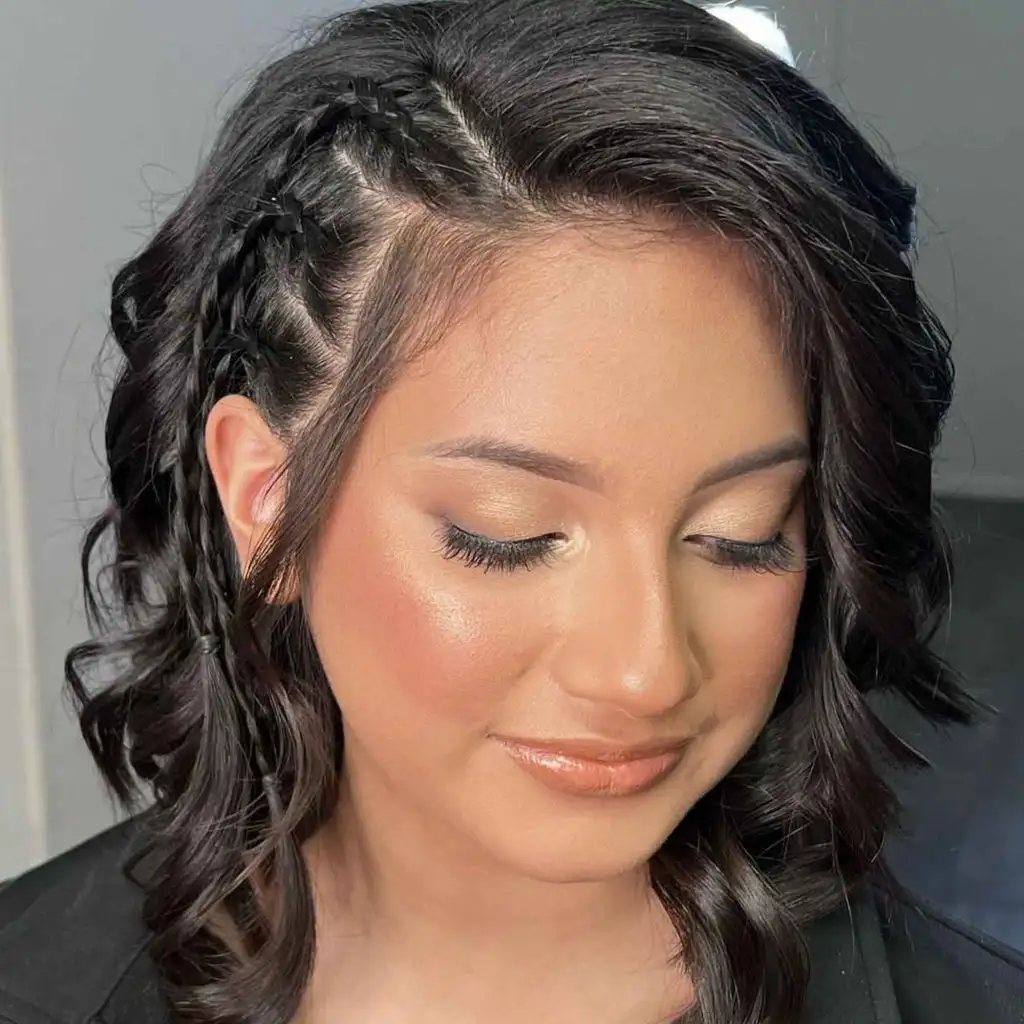 Short Black Wavy Hair With 3 Side Braids