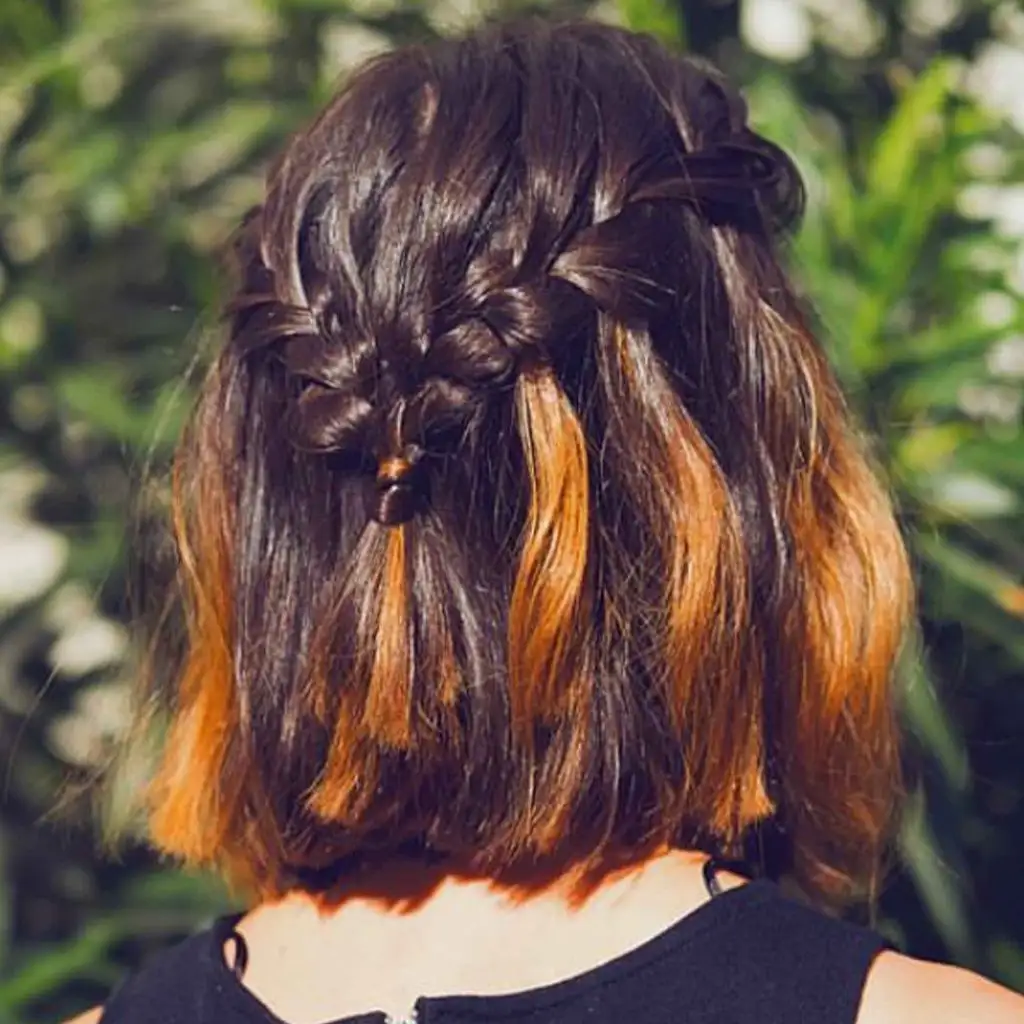 French Braids on Short Brown Hair With Golden Highlights