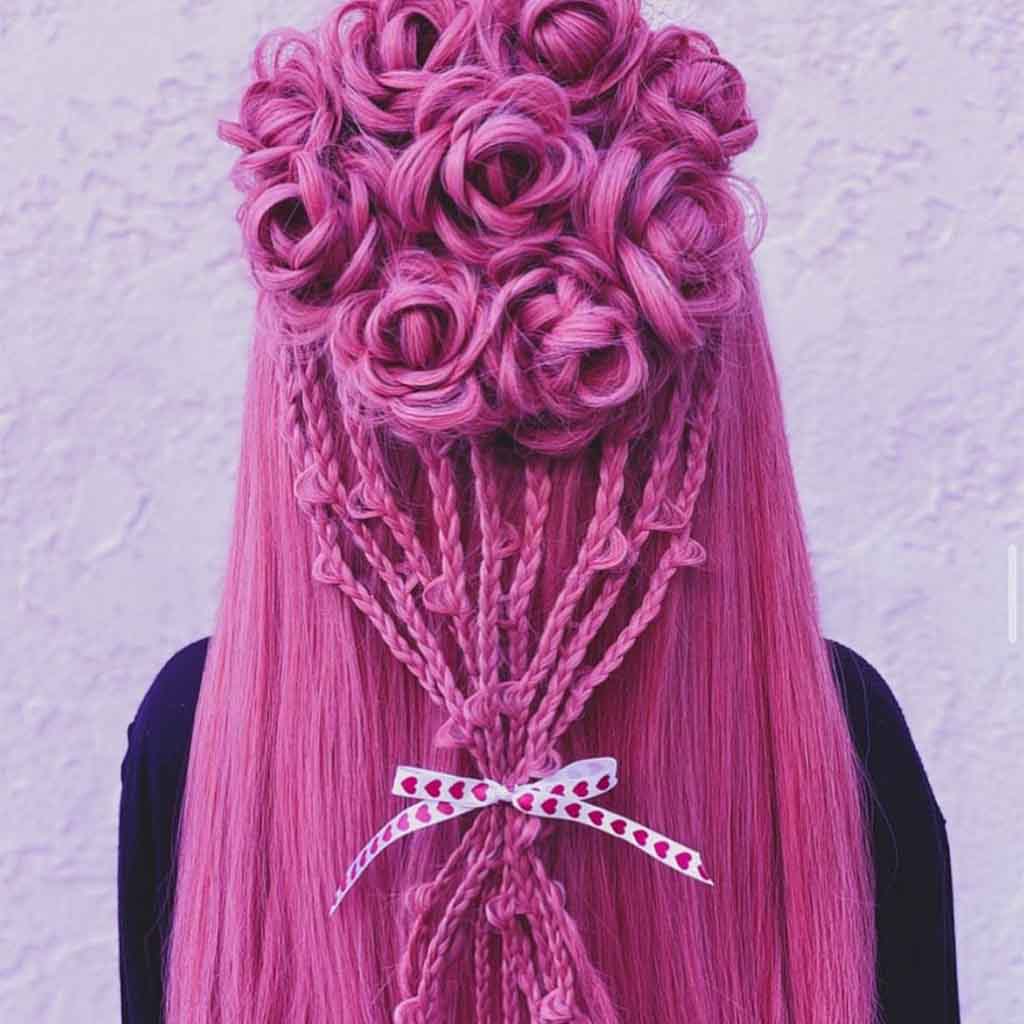 Long Pink Hair With Bouquet