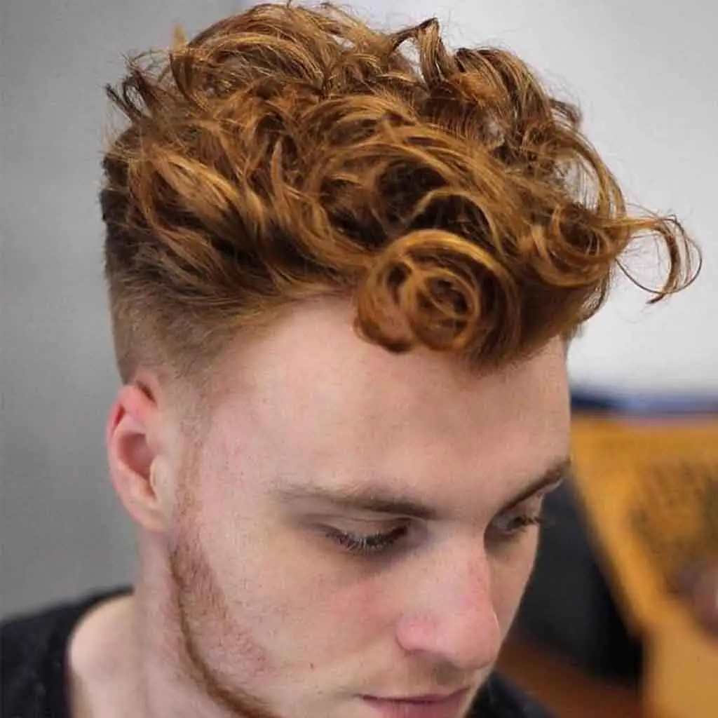 Messy Curly Top With Faded Undercut on Ginger Hair