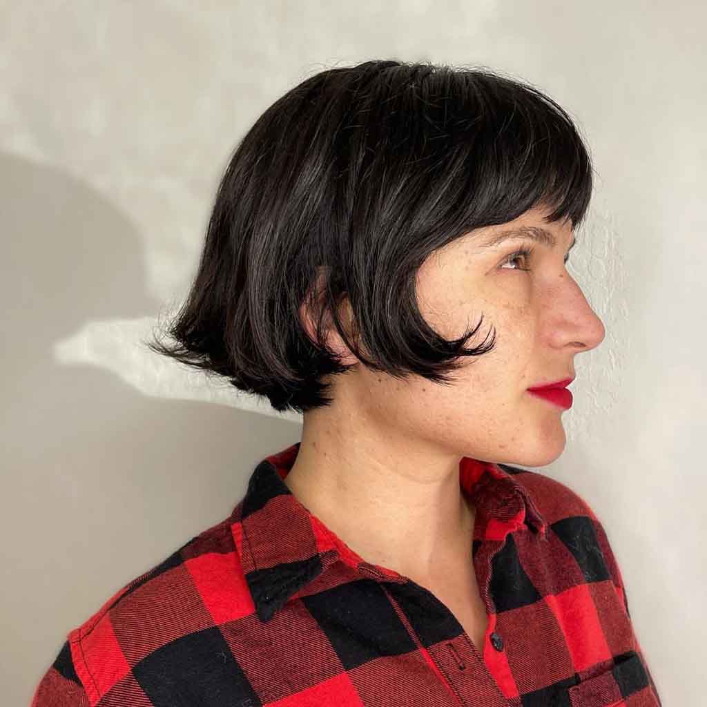 Tiny Black French Bob With Choppy Bangs