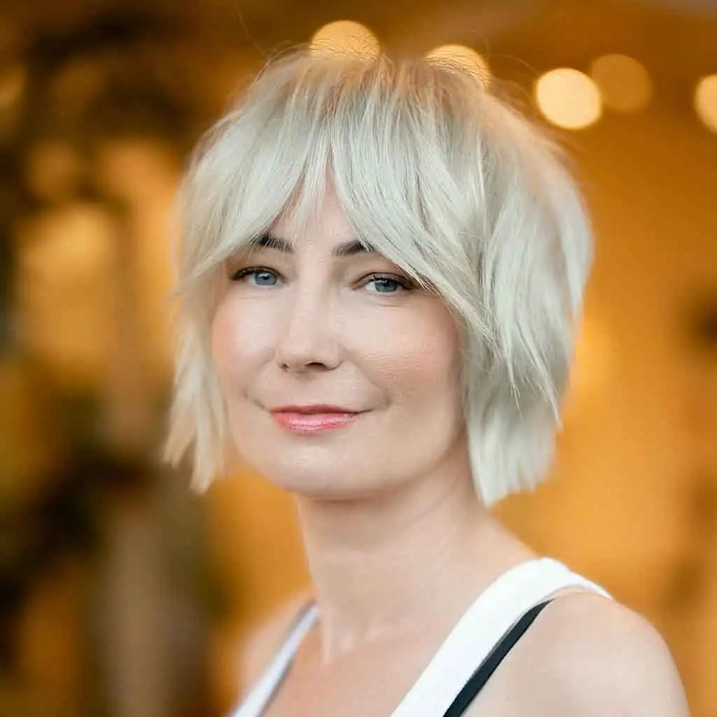 Bleached Blonde Shag Cut With Curtain Bangs