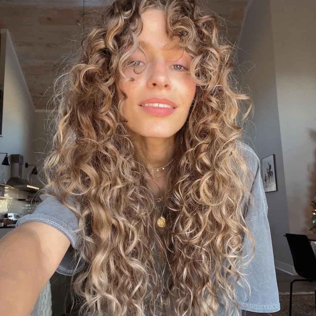 Long Bronde Wavy Curly Shag Cut With Face Framing Layers