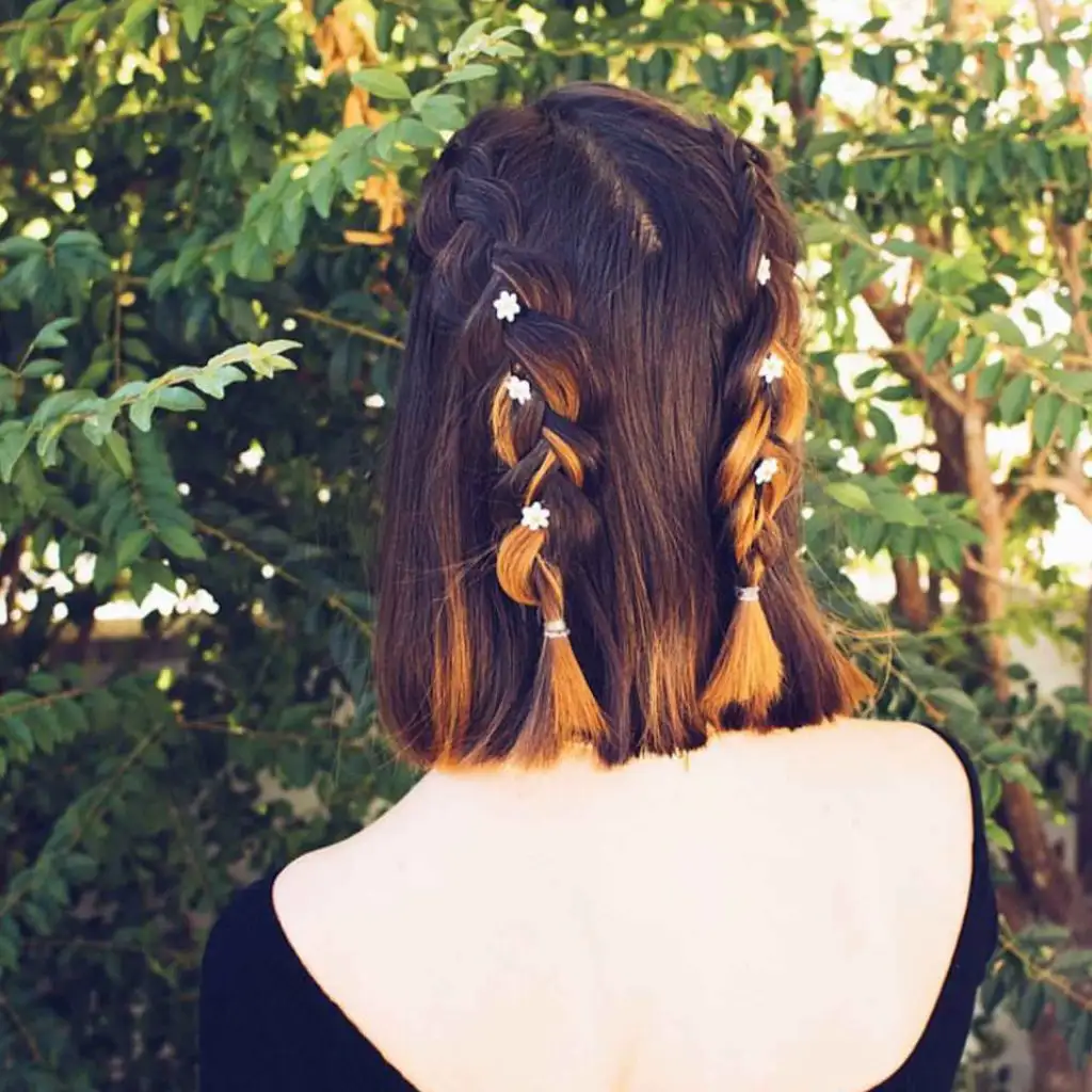 2 Pull-Through Braids on Brown Hair With Blonde Highlights
