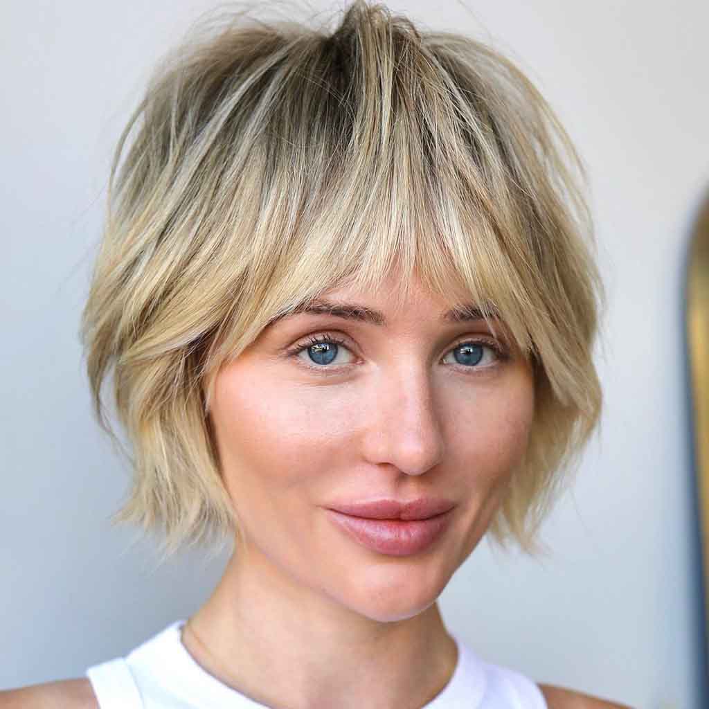 Blonde Bixie Shag Cut With Choppy Fringe