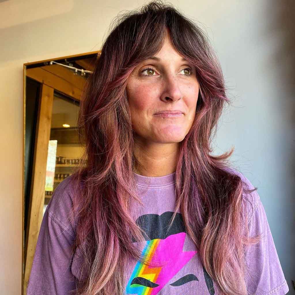 Long Wavy Shag With Bottleneck Bangs