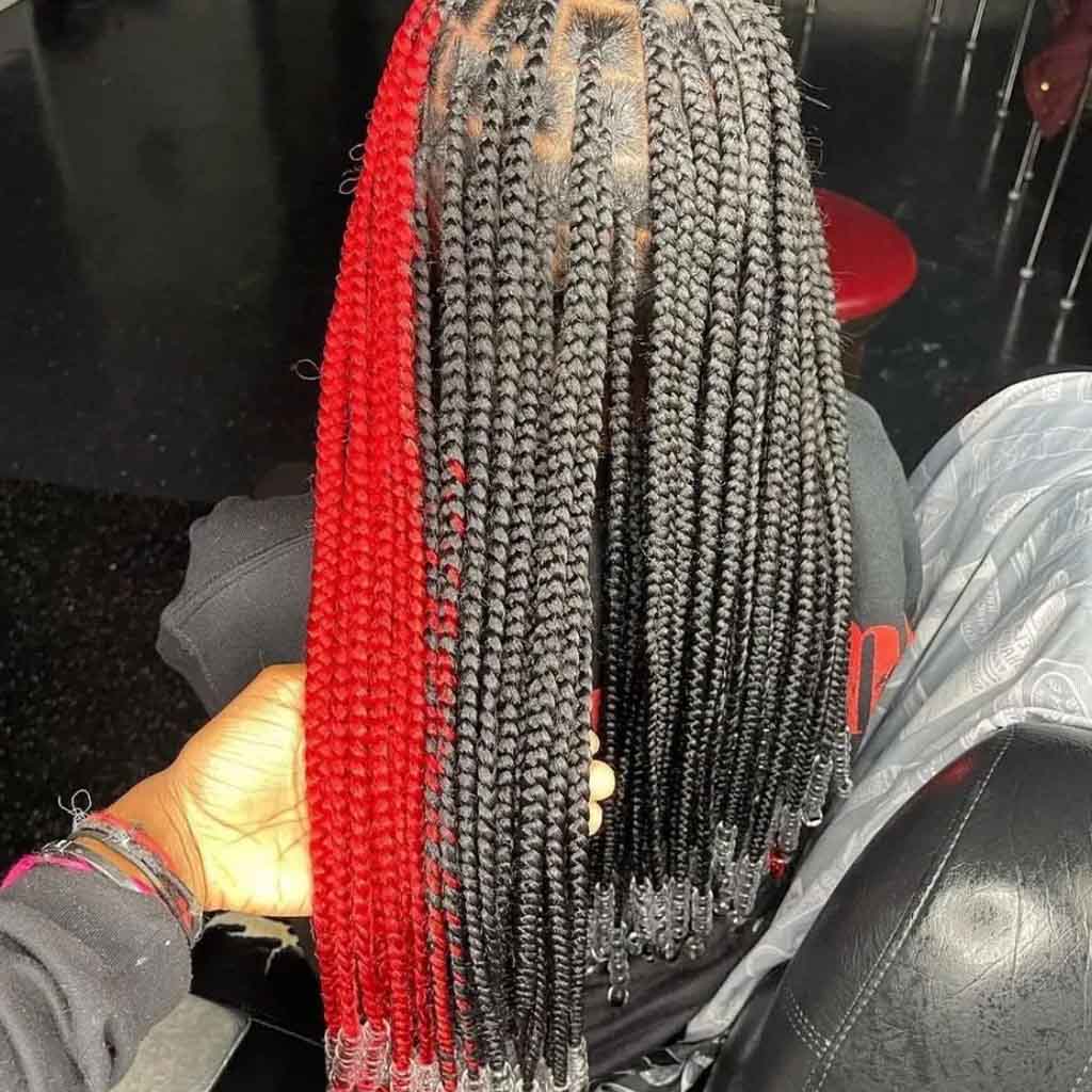 Black Red Box Braids Skunk Highlights