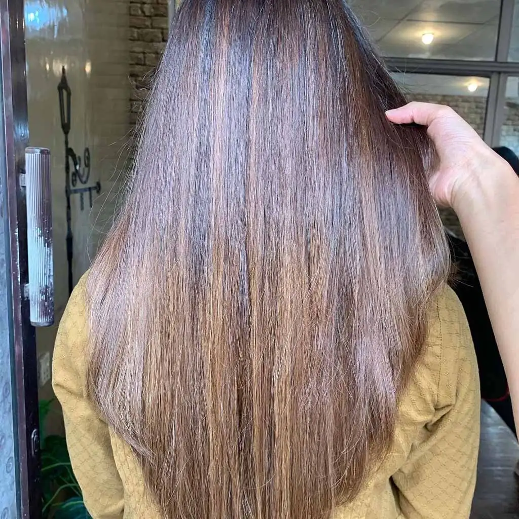 Long Layered Cut Black Hair With Brown Highlights