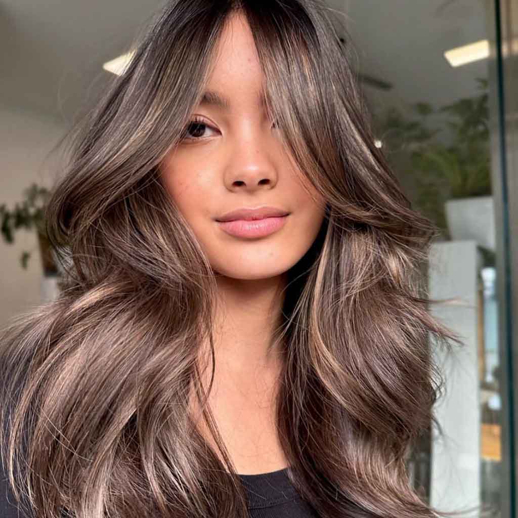 Long Smokey Brunette Hair With Face Framing Layers