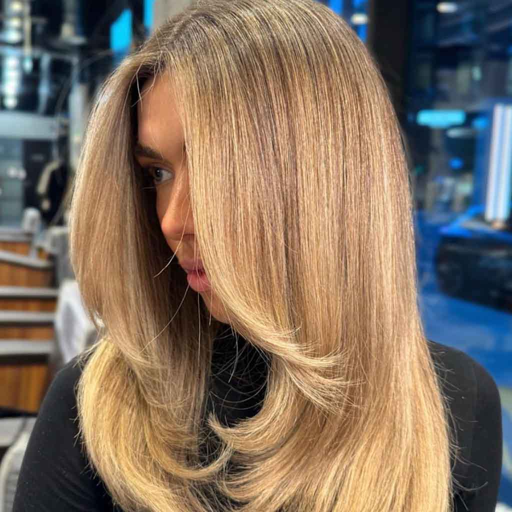 Sandy Beige Biscoff Layered Hair