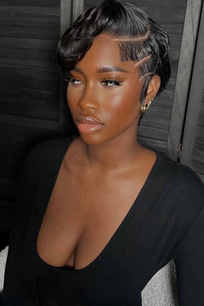 Black Pixie Cut With Undercut and Side-Swept Bangs