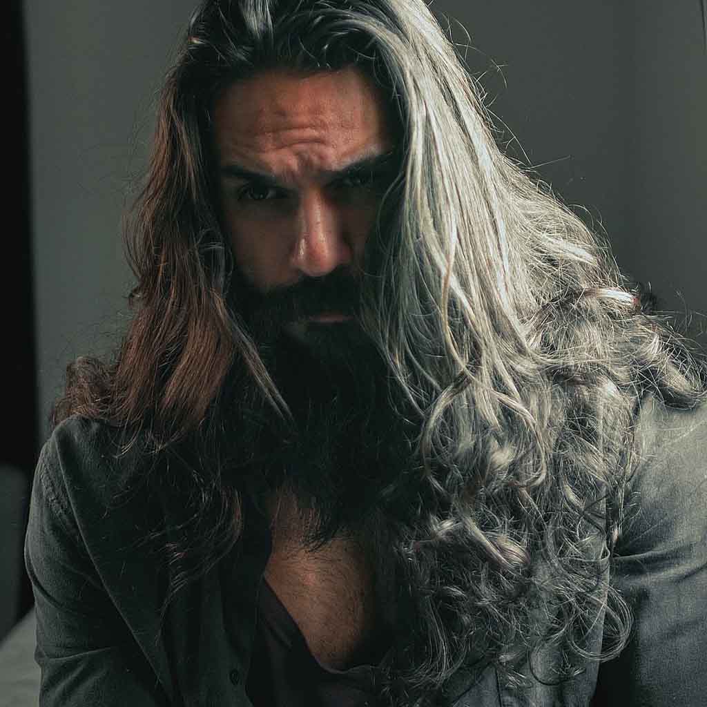 Long Wavy Tousled Ash Grey Hair