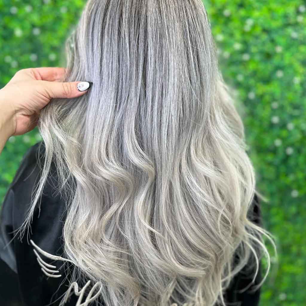 Silver Ombre With Dark Background Hair