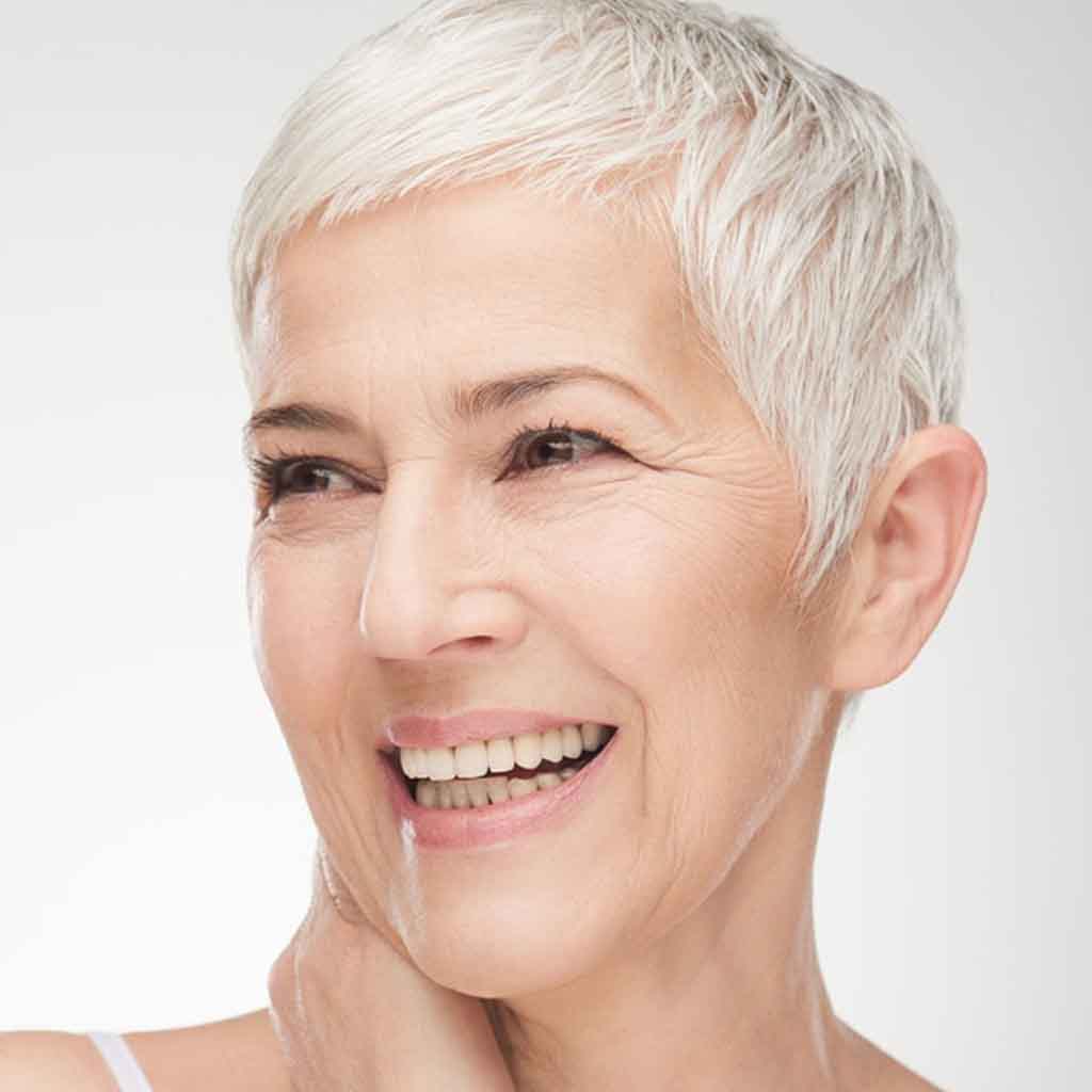 White Short Pixie Cut for Older Women