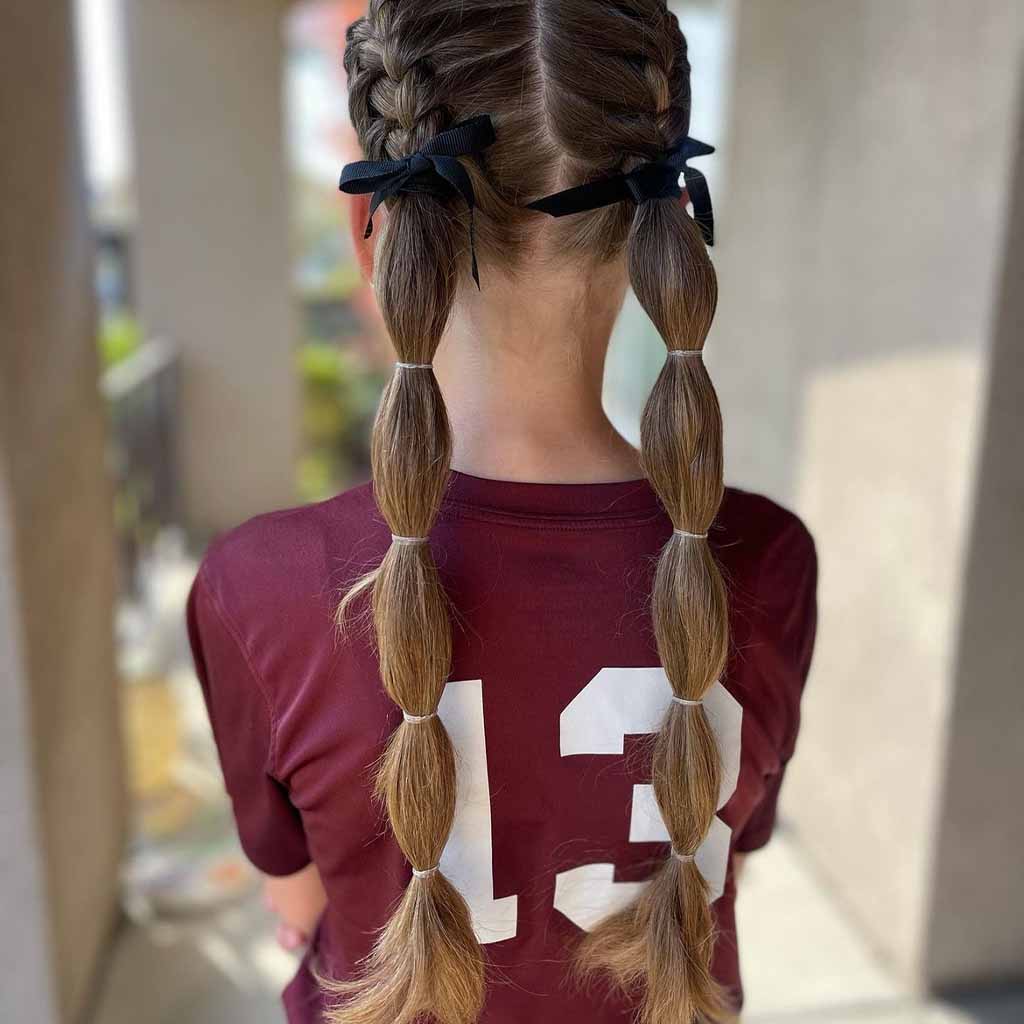 French Braided Hair With Low Bubble Pigtails