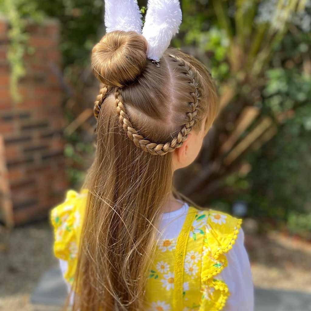 High Tiny Bun With Looping French Braids