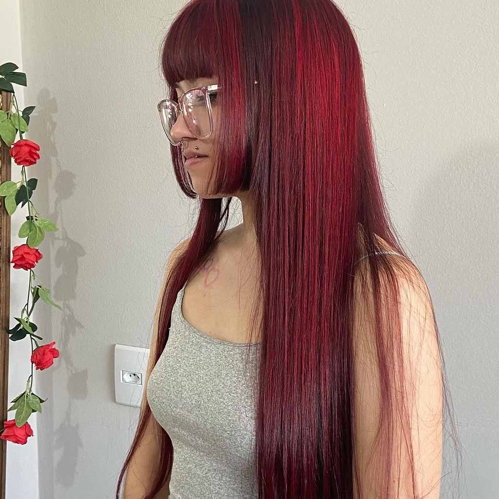Long Straight Red and Brown Hime Cut
