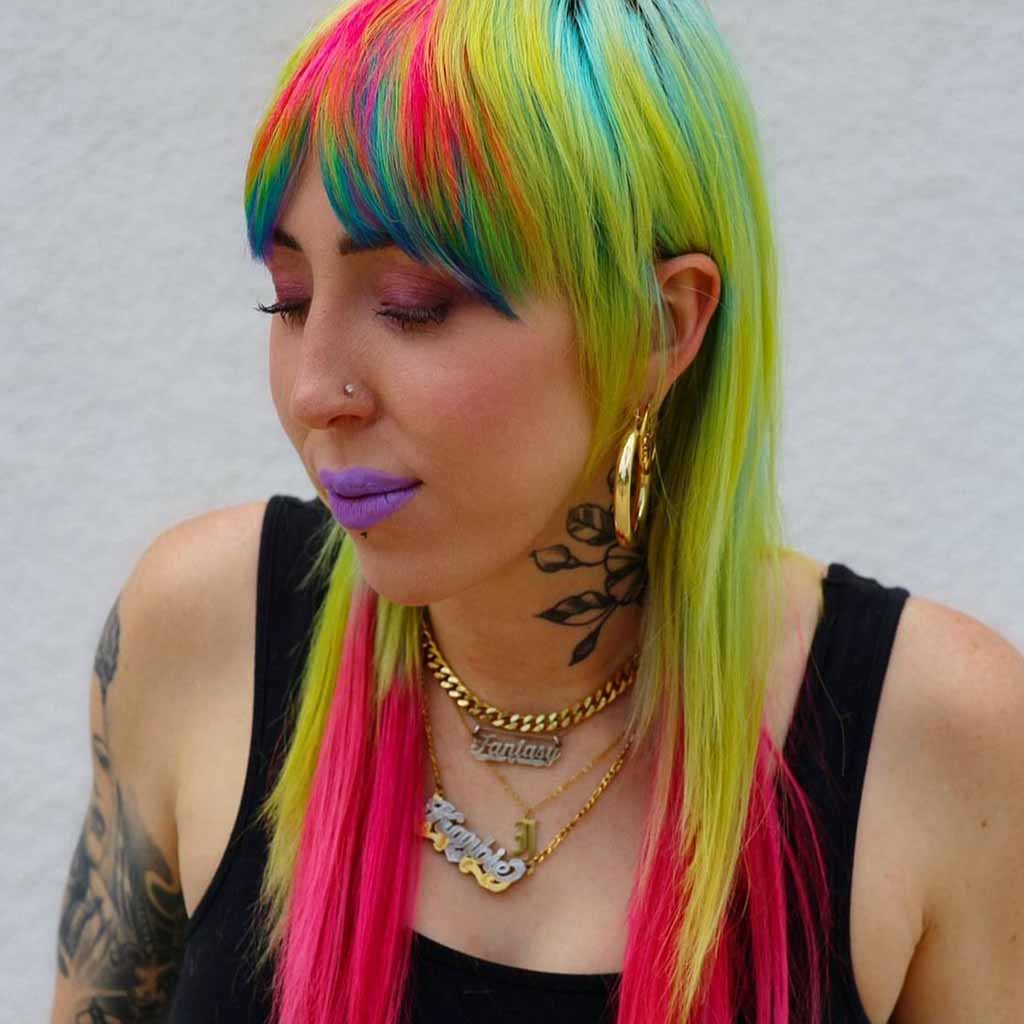 Fruity Pebble Inspired Long Emo Shag Cut With Curtain Bangs