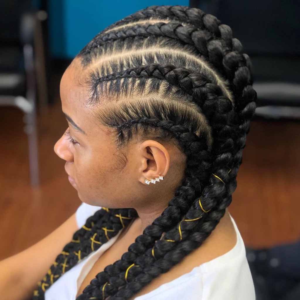 Straight-Back Goddess Cornrows With Thread