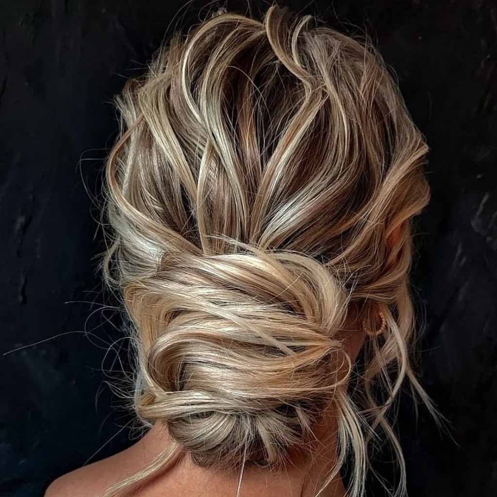 Bronde Textured Messy Updo Bun